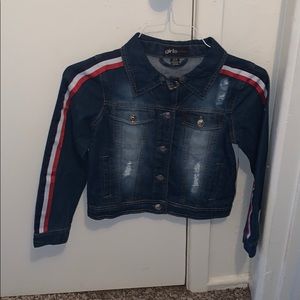 Blue jean red white and blue jacket